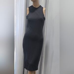 1021 Mikey And Joey Long Black sleeveless body con dress round neck L